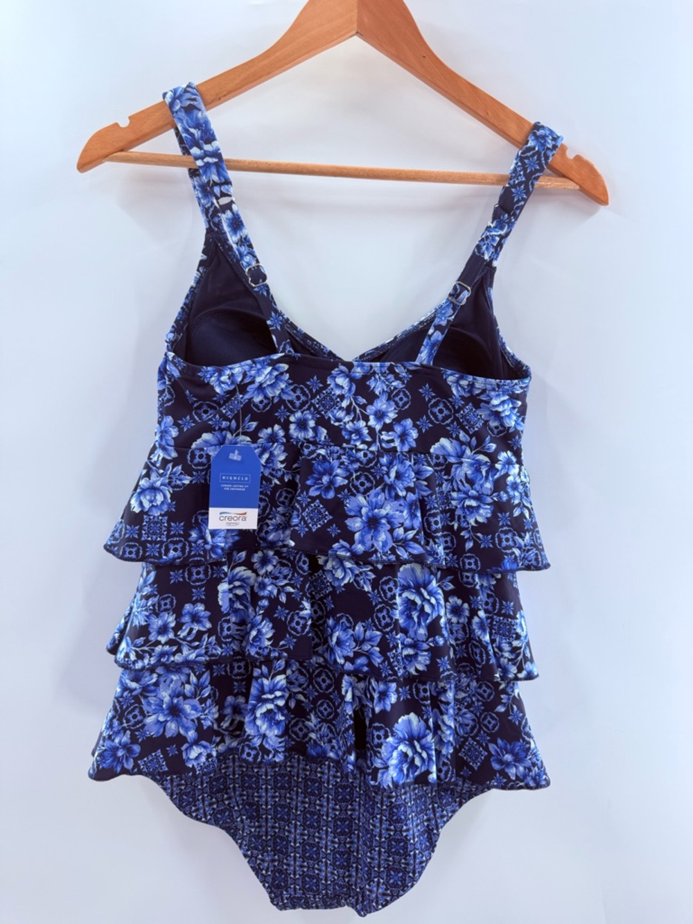 NWT Lands End Smoothing Control Ruffle Fauxkini 1 Piece Swimsuit Navy Floral 8L - Picture 10 of 15
